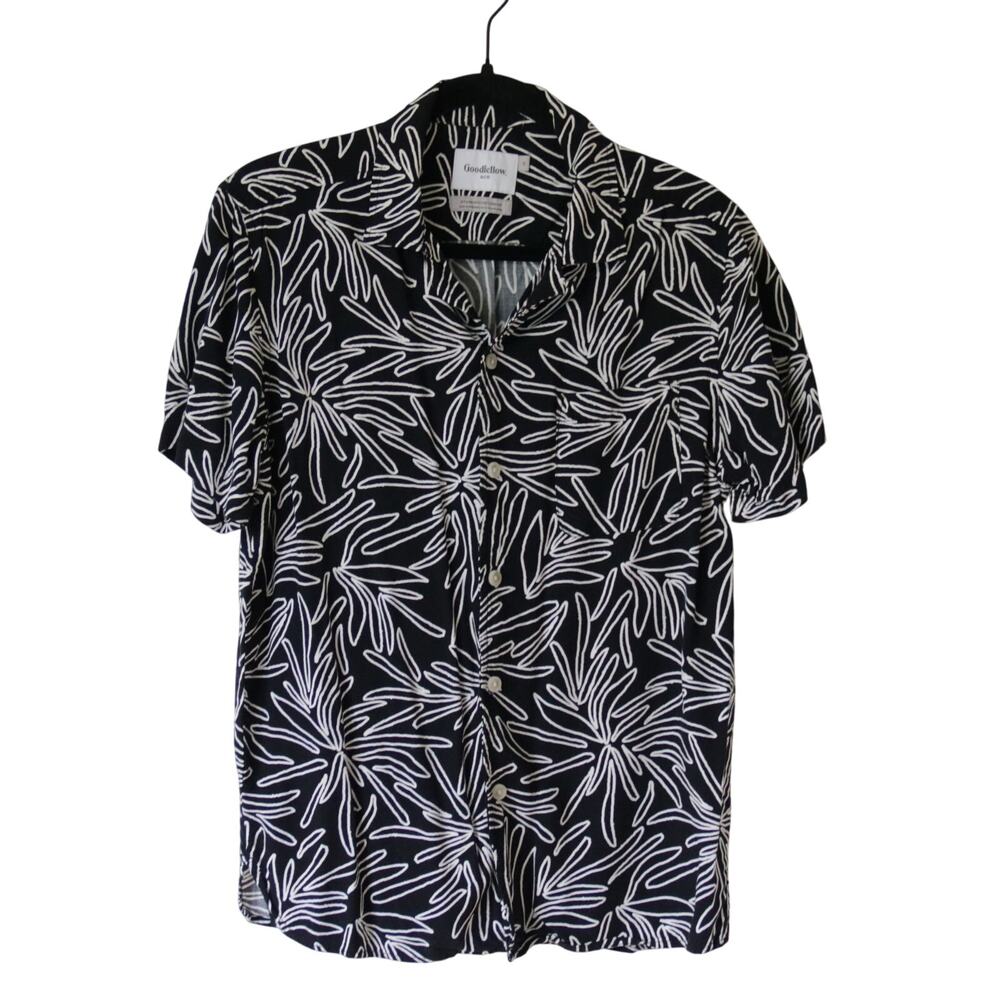 Men's Black and White Tropical Print‎ Button Down Shirt Small